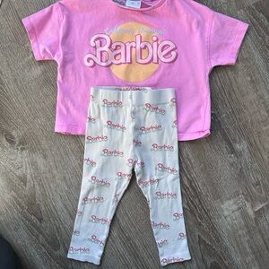 ZARA Pink Barbie T-Shirt and Cream Leggings Set 2T